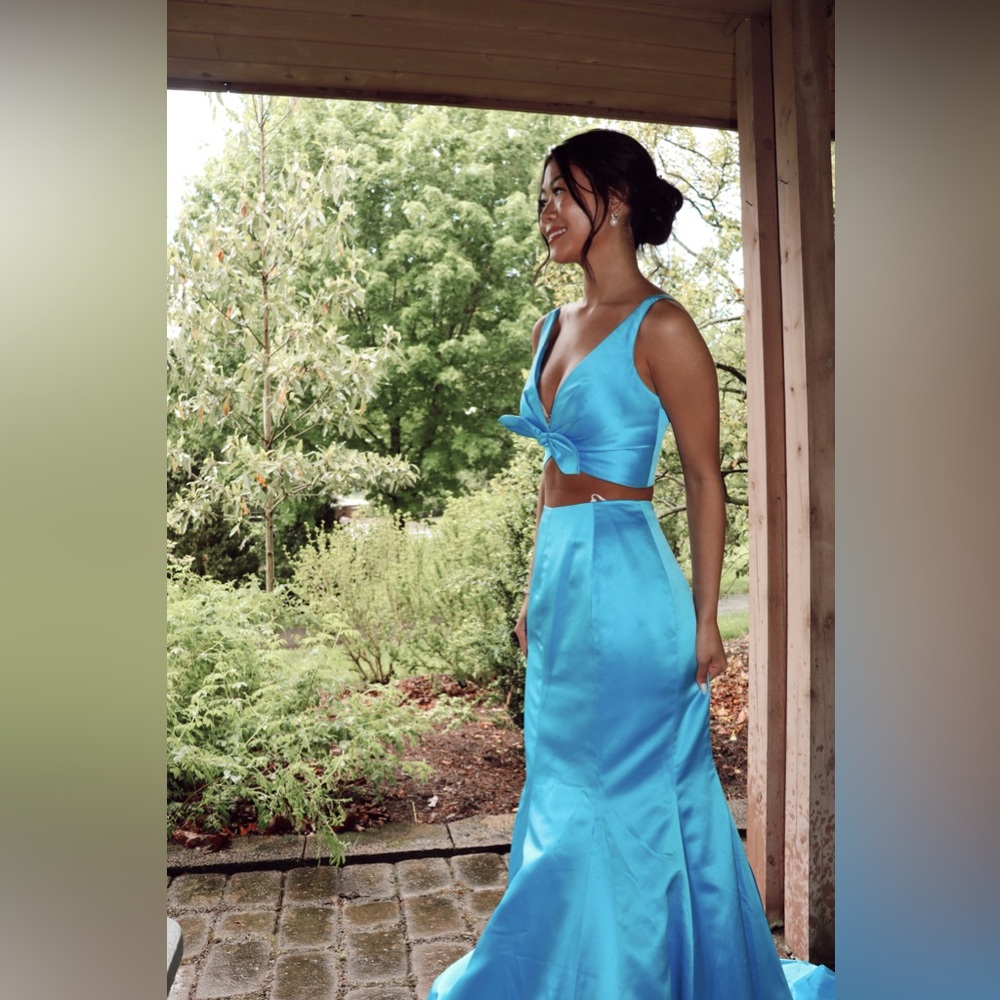Sherri Hill bright blue two-piece dress